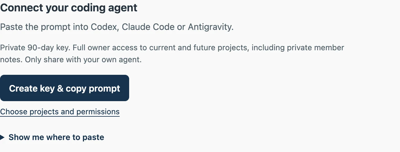 Connect your personal coding agent from Feedbacks Setup.