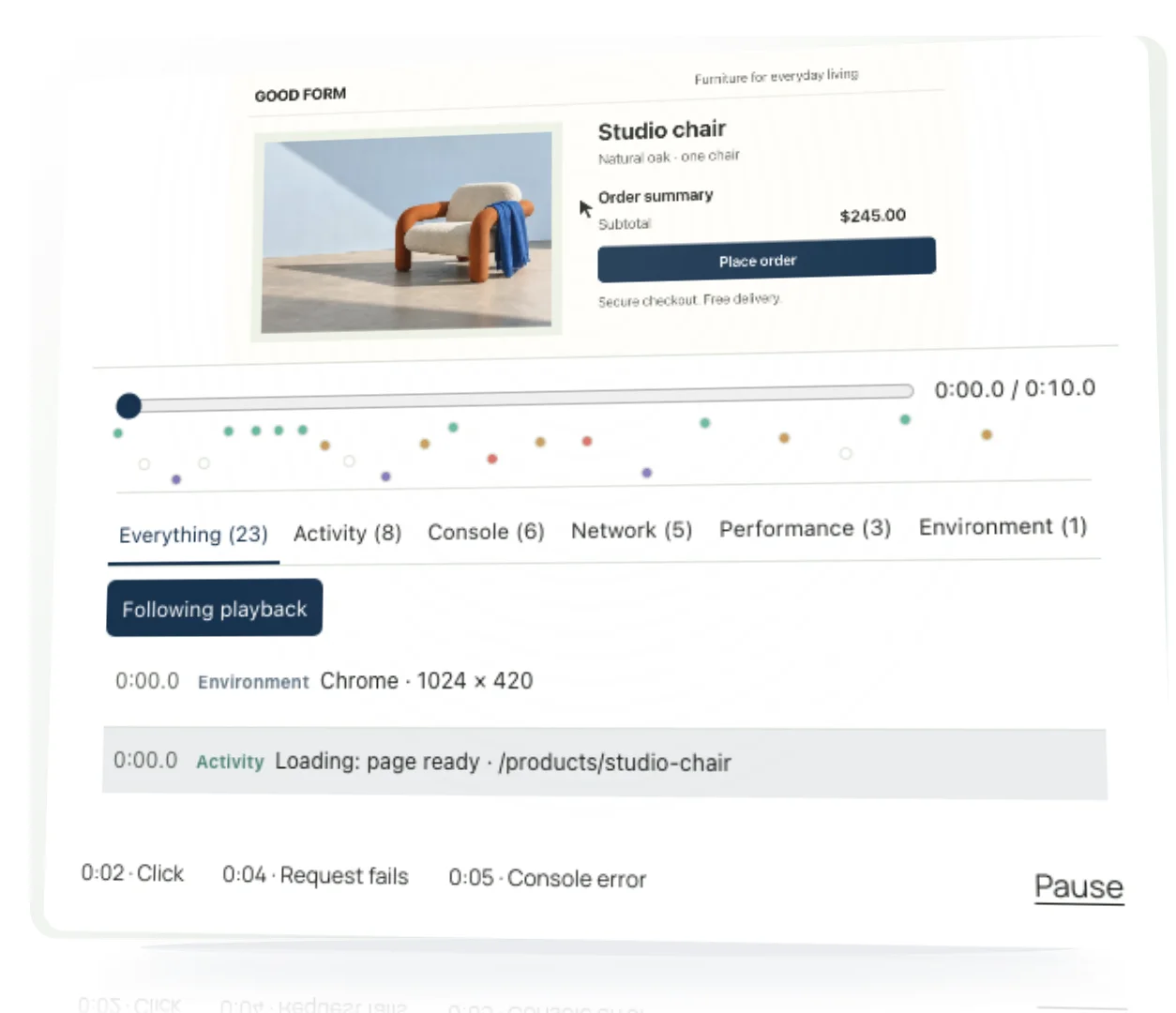 Feedbacks video review with a shared timeline and timestamped activity.