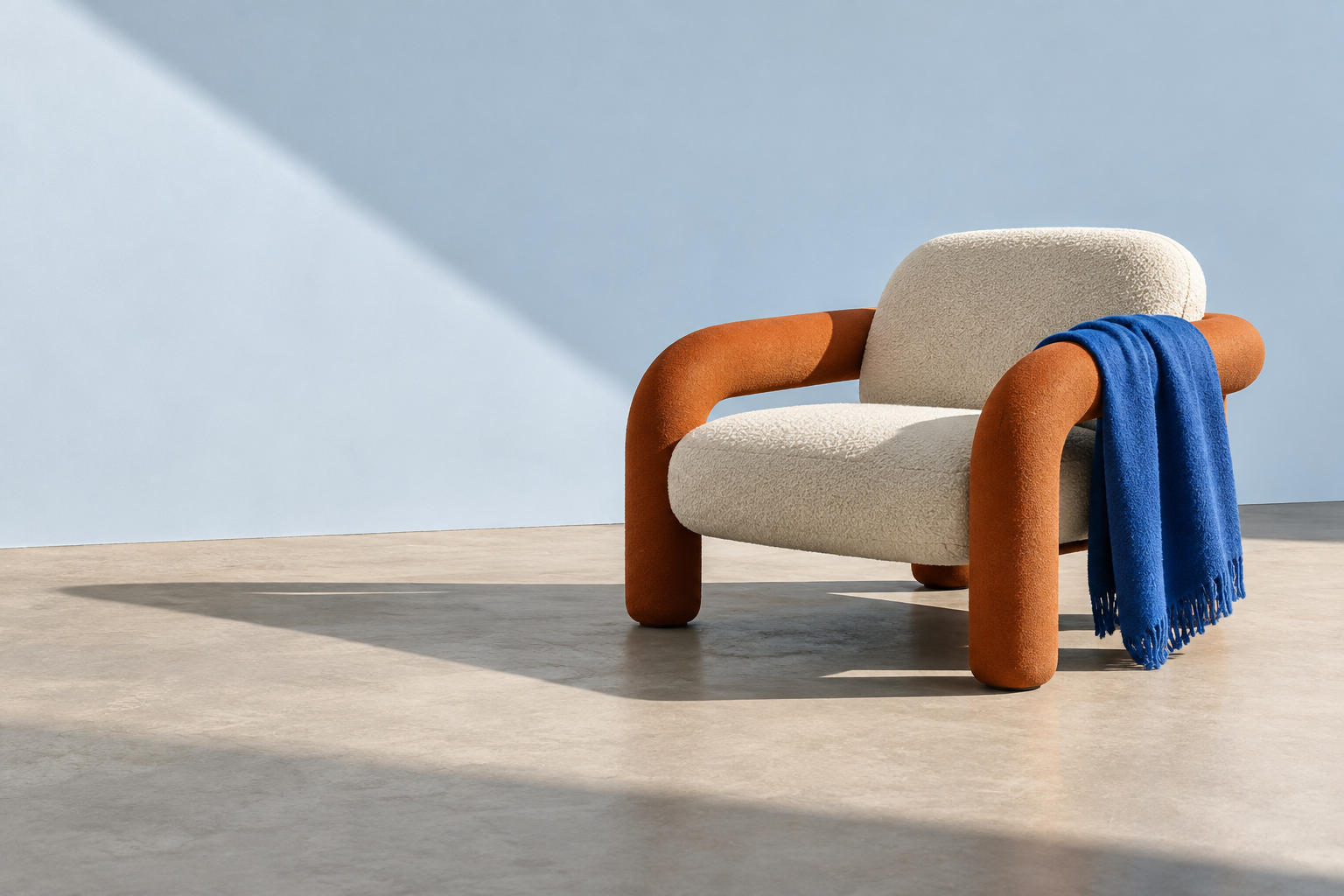 Illustrative furniture website featuring an orange lounge chair